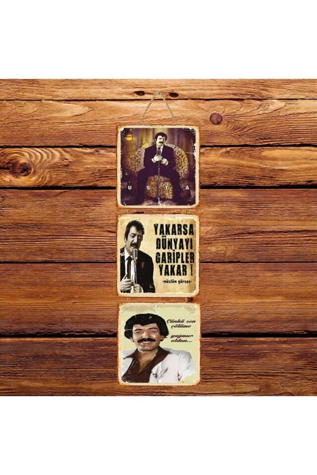 Müslüm Gürses Usta Üçlü Retro Ahşap Poster