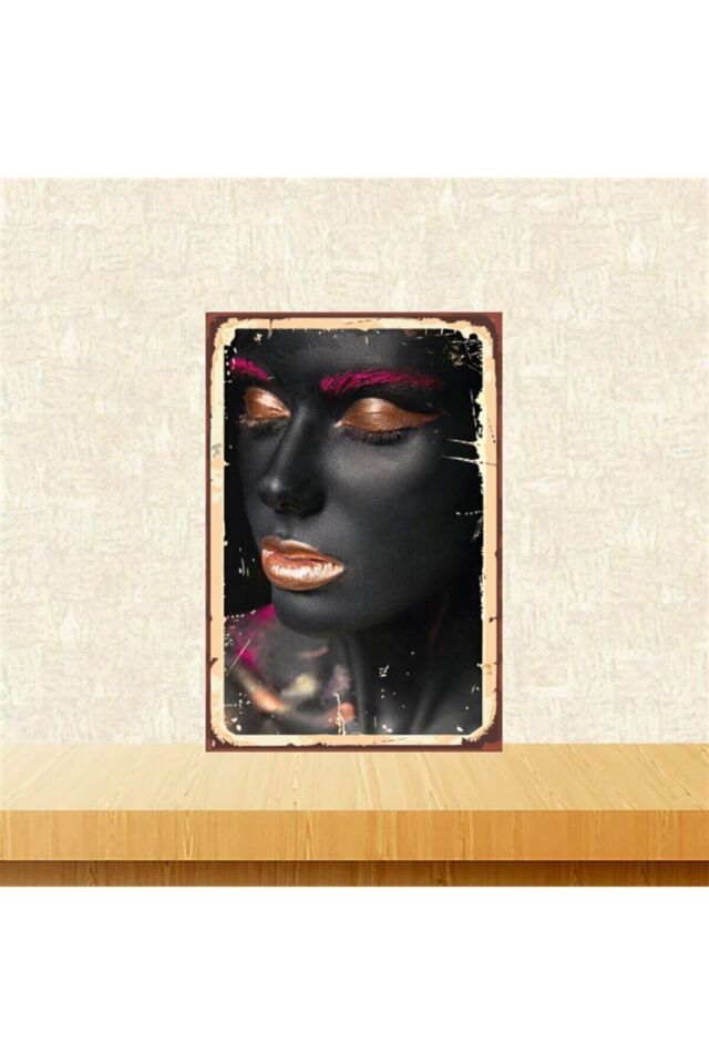 Makyajlı Siyahi Kadın 20-30 Cm Retro Ahşap Tablo Tkfx4846