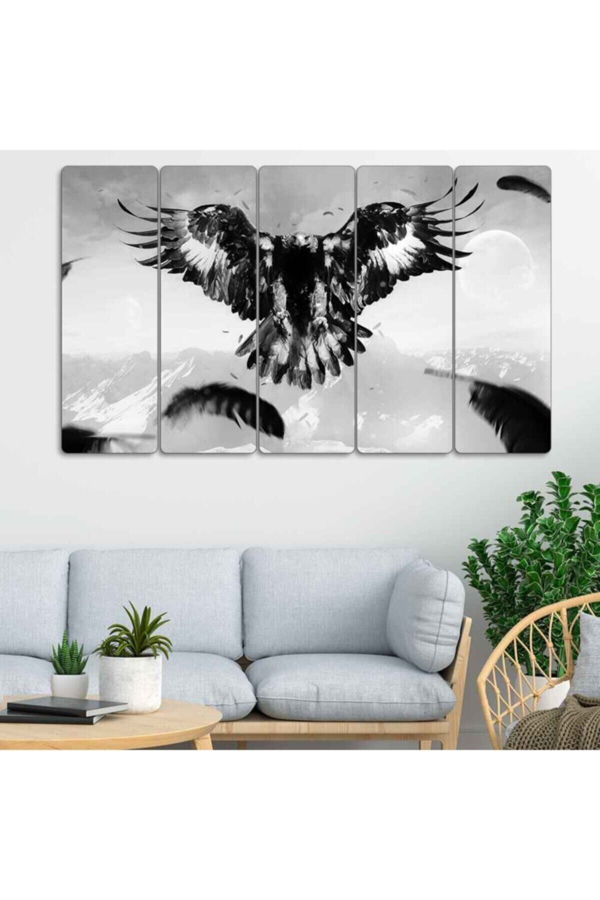 Siyah Beyaz Şahin - 5 Parçalı Tablo