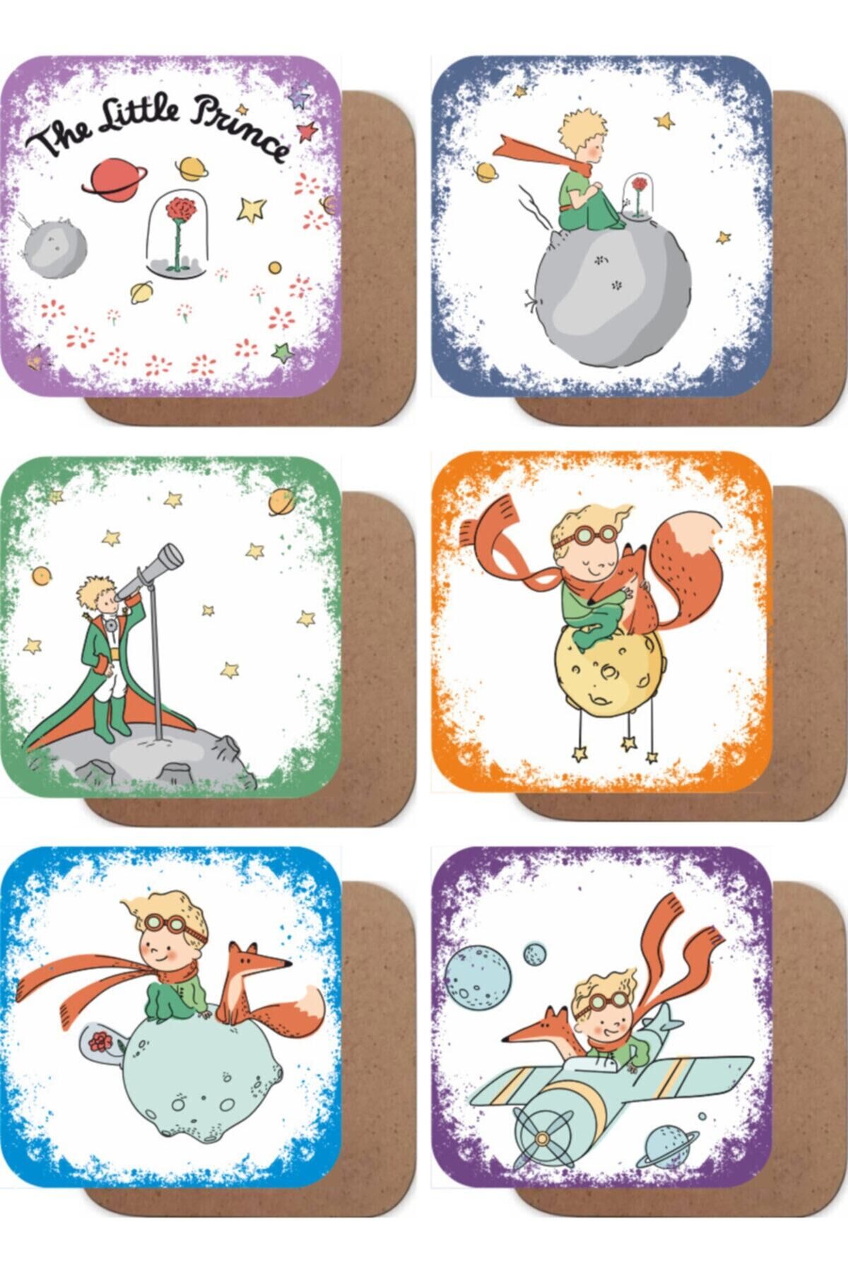 Küçük Prens Temalı 6lı Retro Ahşap Bardak Altlığı Seti-1
