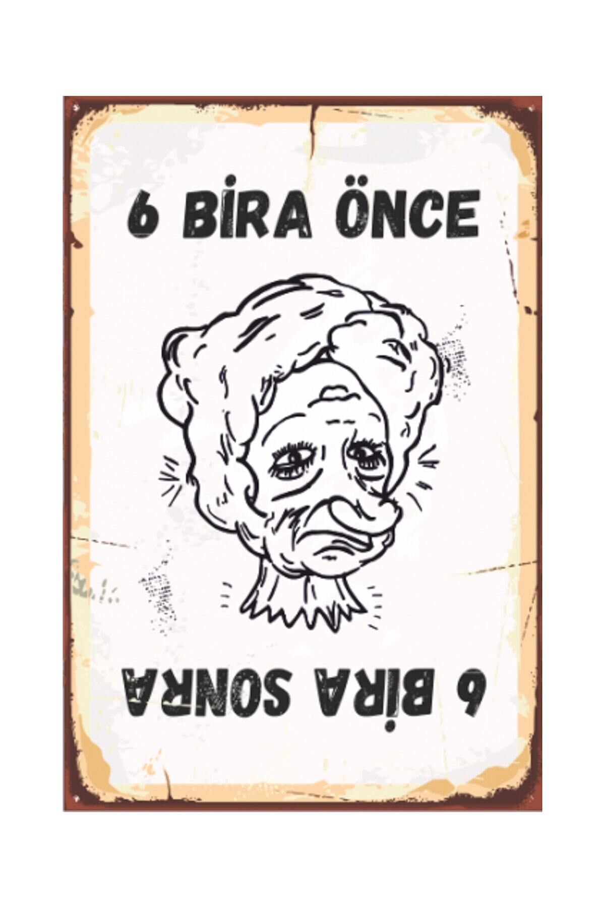 Altı Bira Önce, Altı Bira Sonra Retro Vintage Ahşap Poster 2030002