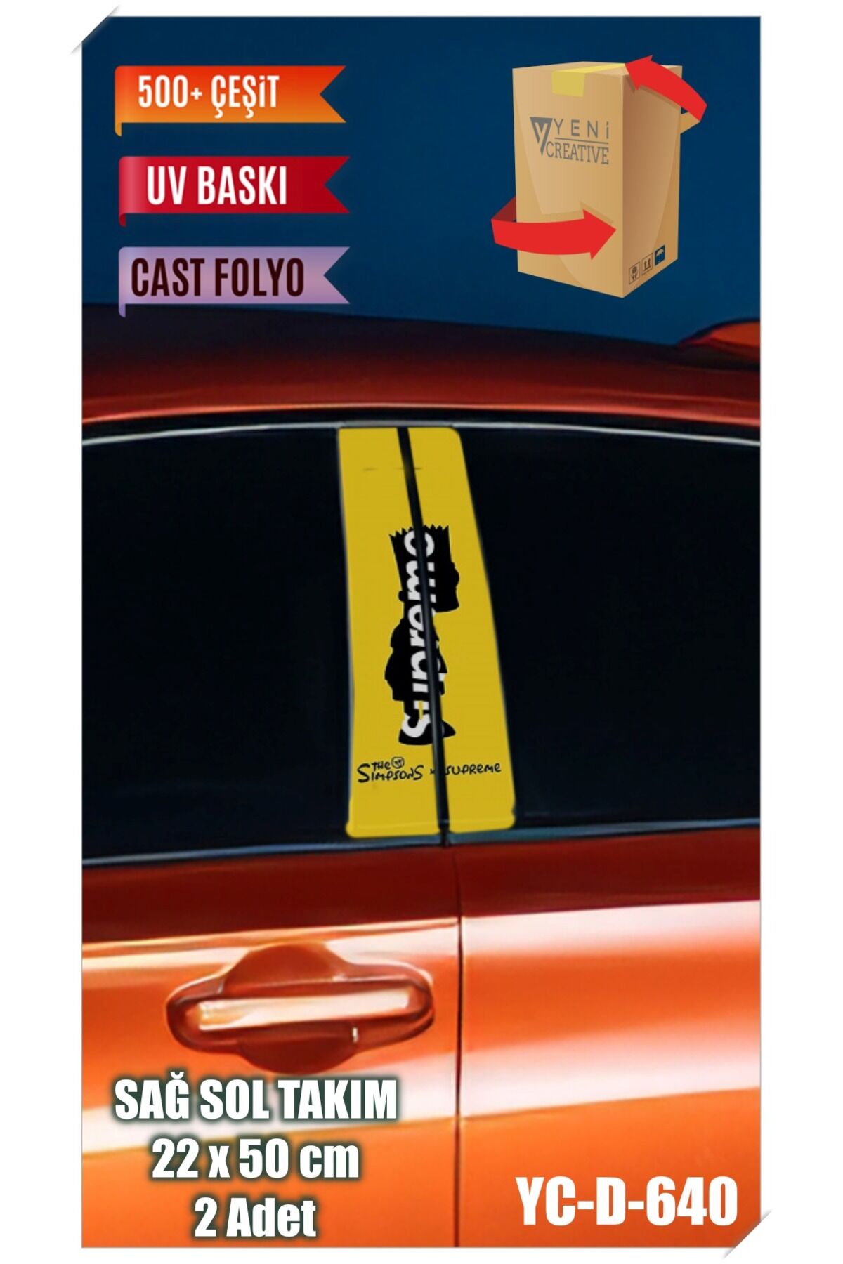 Araç Kapı Direk Kaplama Folyosu Simpson Desenli (SAĞ SOL TAKIM) (2 ADET) - 22x50 Cm