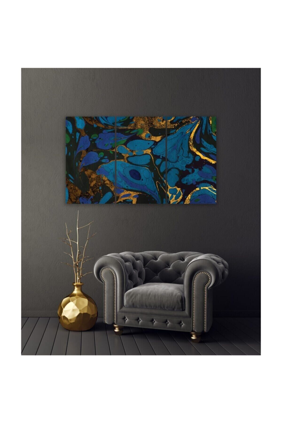 Hediyelik,dekoratif- Gold Mermer Desen 3 Parça Mdf Tablo