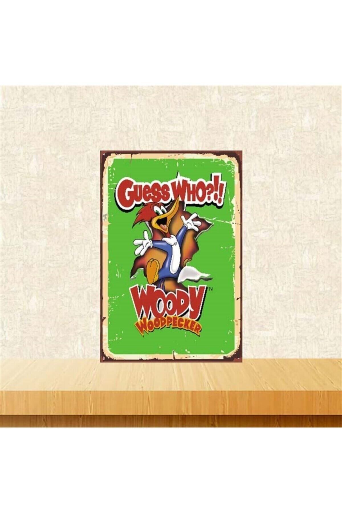 Woody Woodpecker Tasarımlı Retro Ahşap Poster 20-30 Cm
