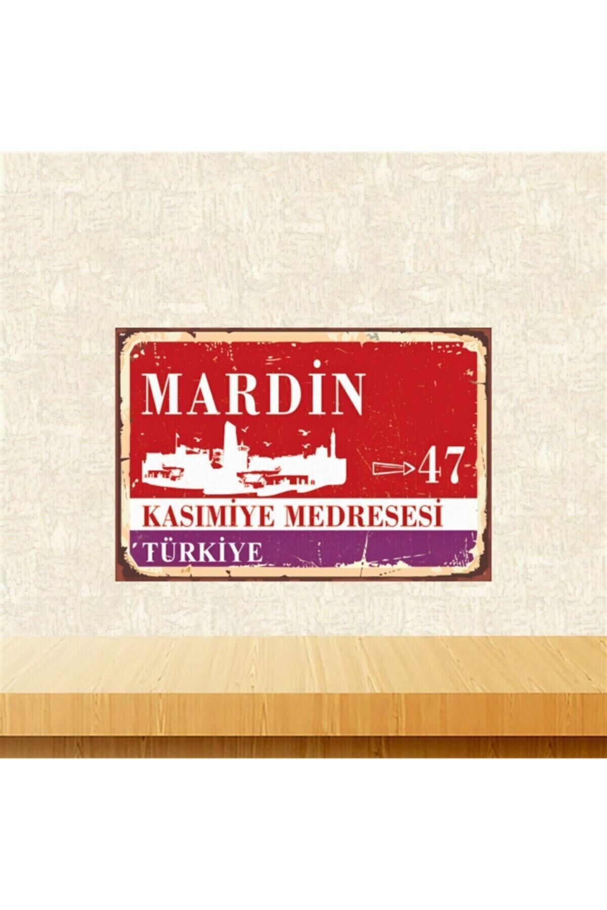 Kırmızı Mardin Kasımiye Medresesi Retro Ahşap Tablo Tkfx5758