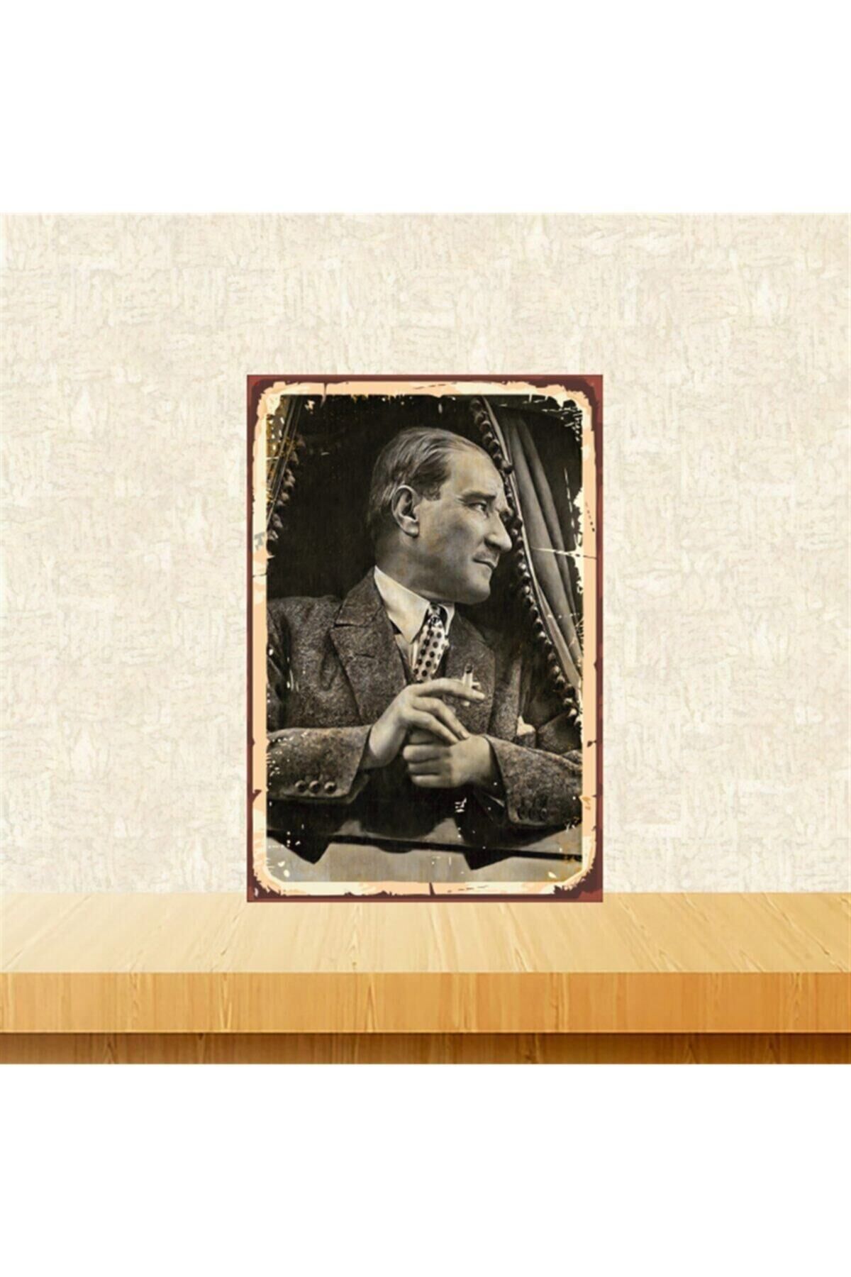 Mustafa Kemal Atatürk Retro Ahşap Tablo 20x30 cm Tkfx4618