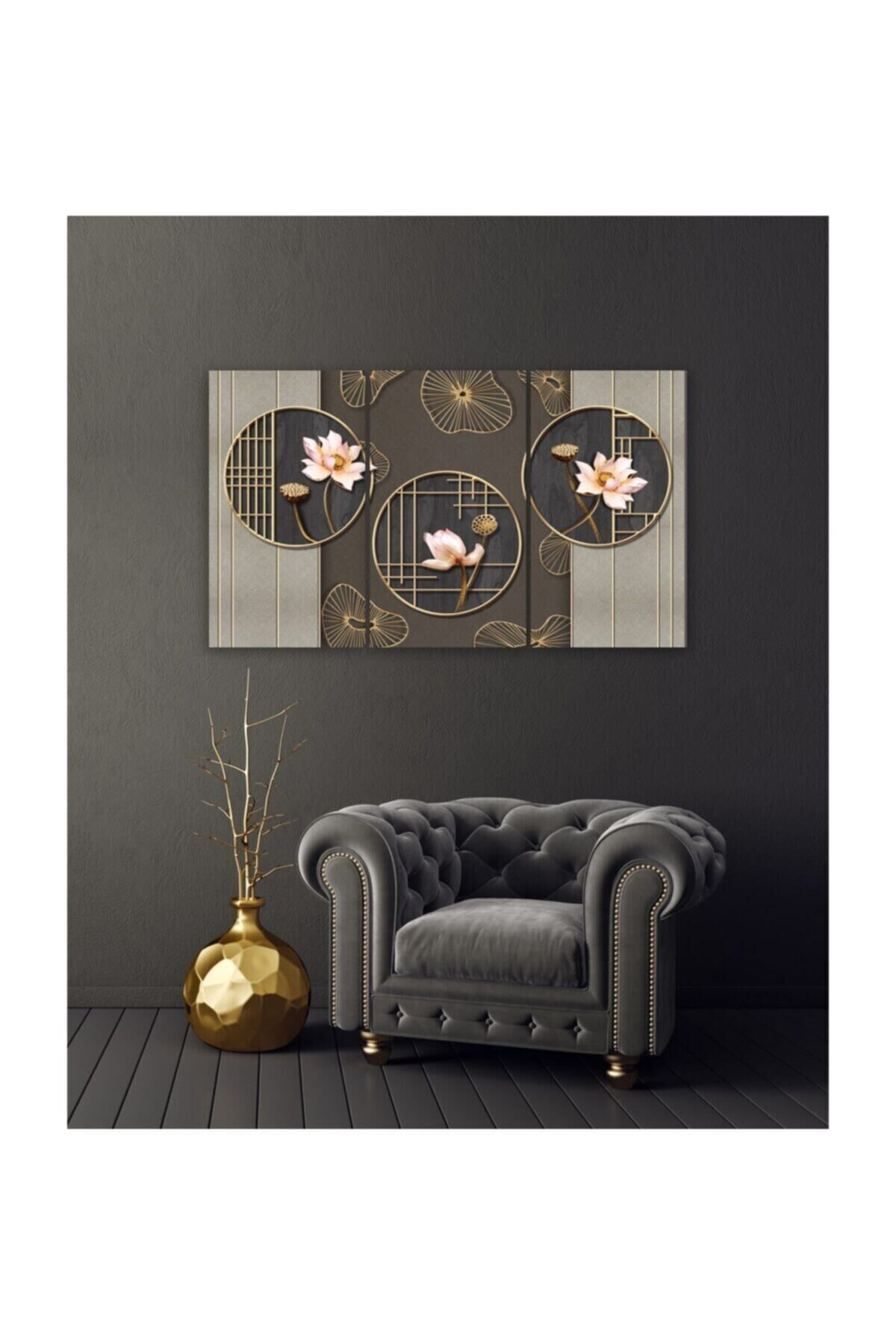 Hediyelik,dekoratif- Gold Desenler 3 Parça Mdf Tablo 3