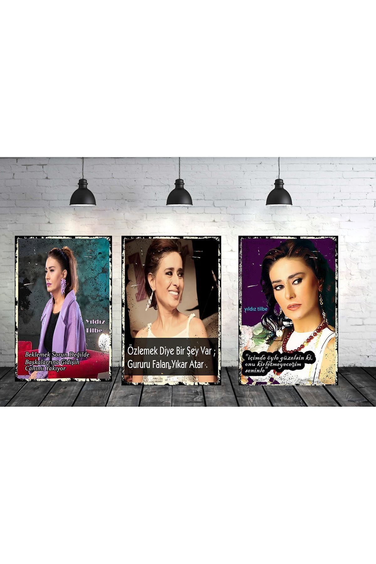 Yıldız Tilbe Temalı 3 Parça 20 x 30 CM Retro Ahşap Poster