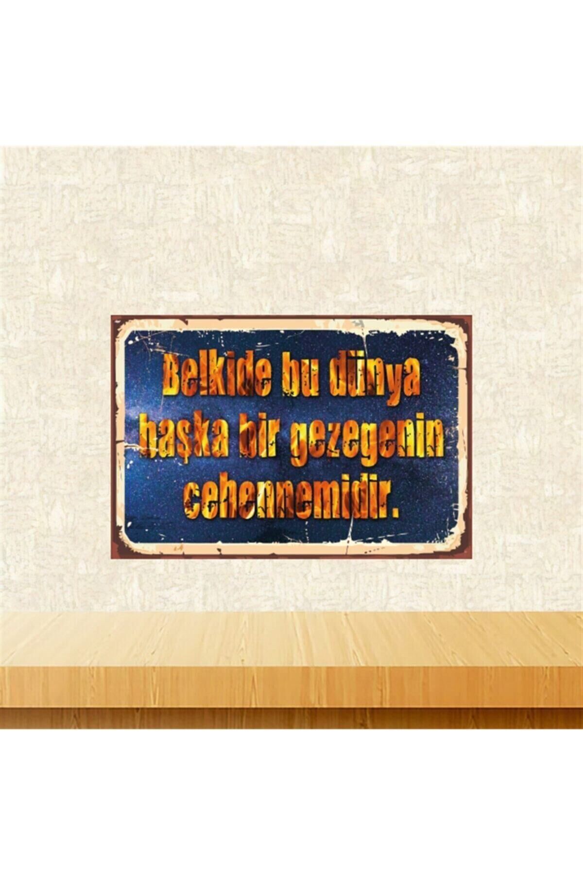 Belki De Bu Dünya Başka Bir Gezegenin Cehennemidir 20-30 Cm Retro Ahşap Tablo Tkfx5452