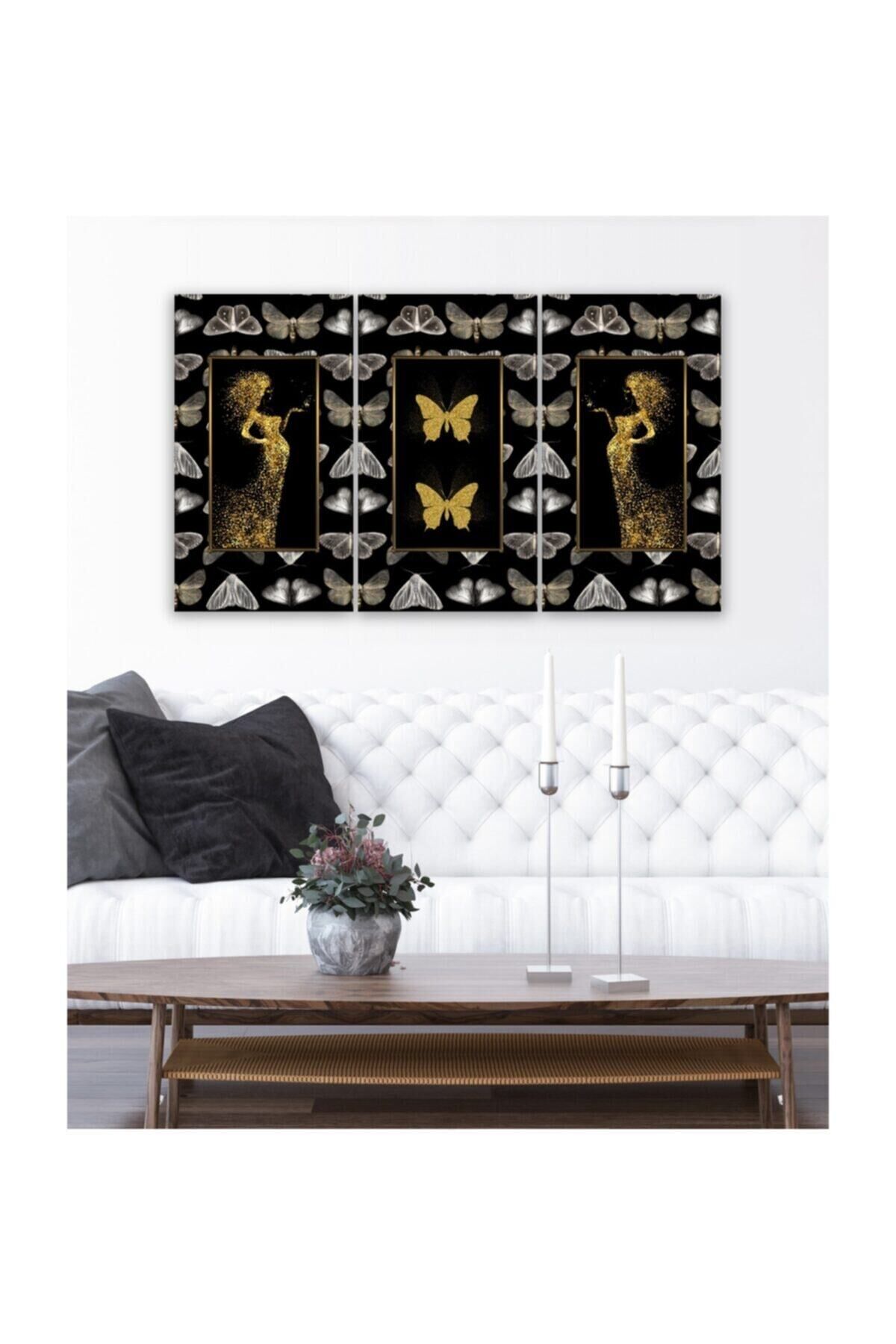 Hediyelik,dekoratif- Altın Kelebekler 3 Parça Mdf Tablo 2