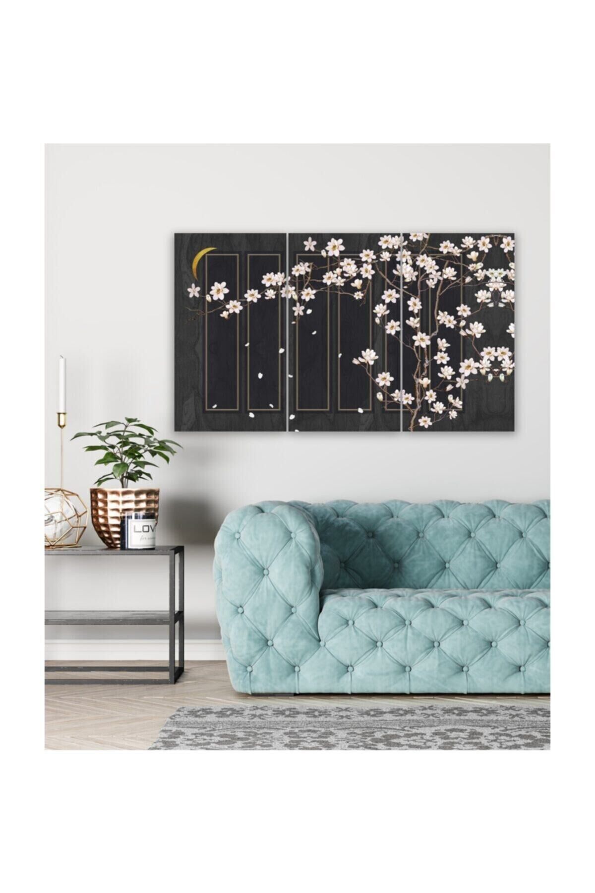 Hediyelik,dekoratif- Beyaz Çiçekler 3 Parça Mdf Tablo 4