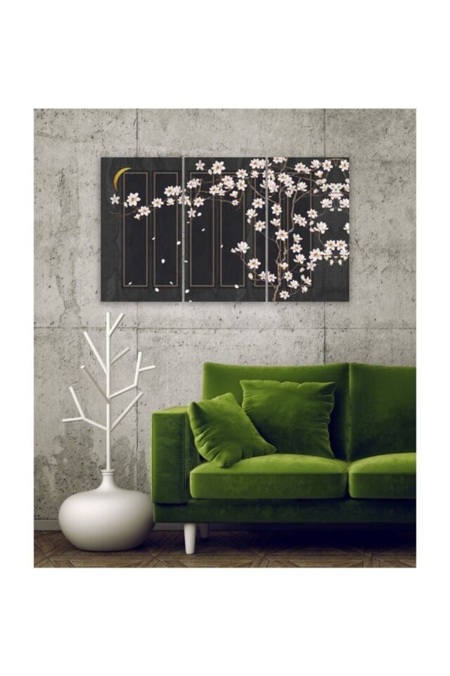 Hediyelik,dekoratif- Beyaz Çiçekler 3 Parça Mdf Tablo 4