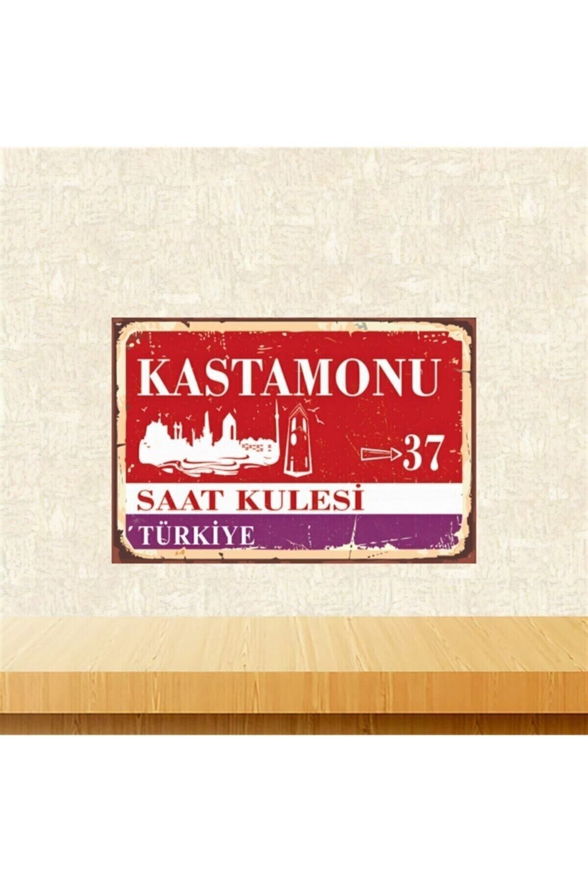 Kastamonu Saat Kulesi Retro Ahşap Tablo Tkfx5761