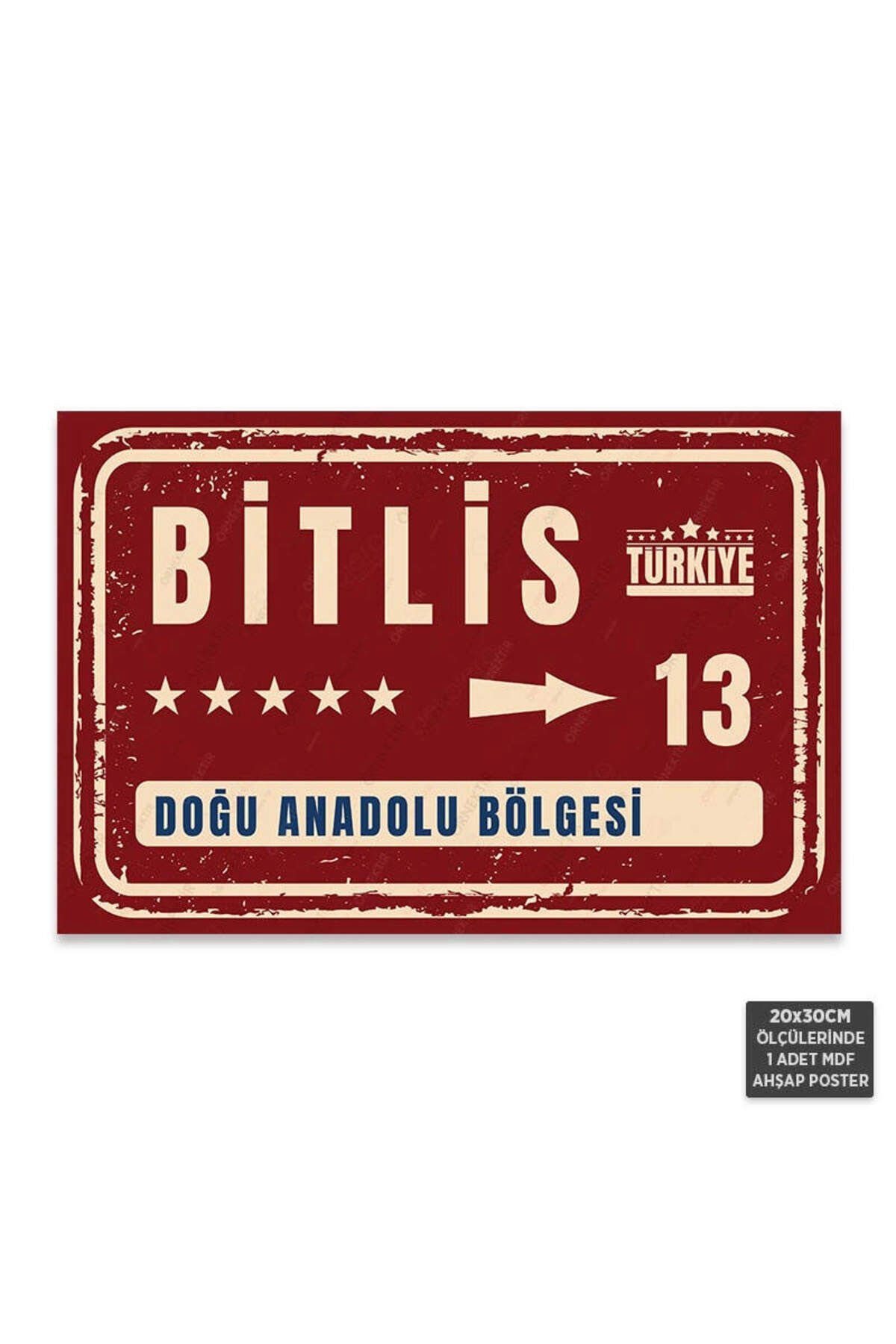PT1055 - Bitlis Şehir Tabelası Retro Mdf Ahşap Poster (20x30cm)