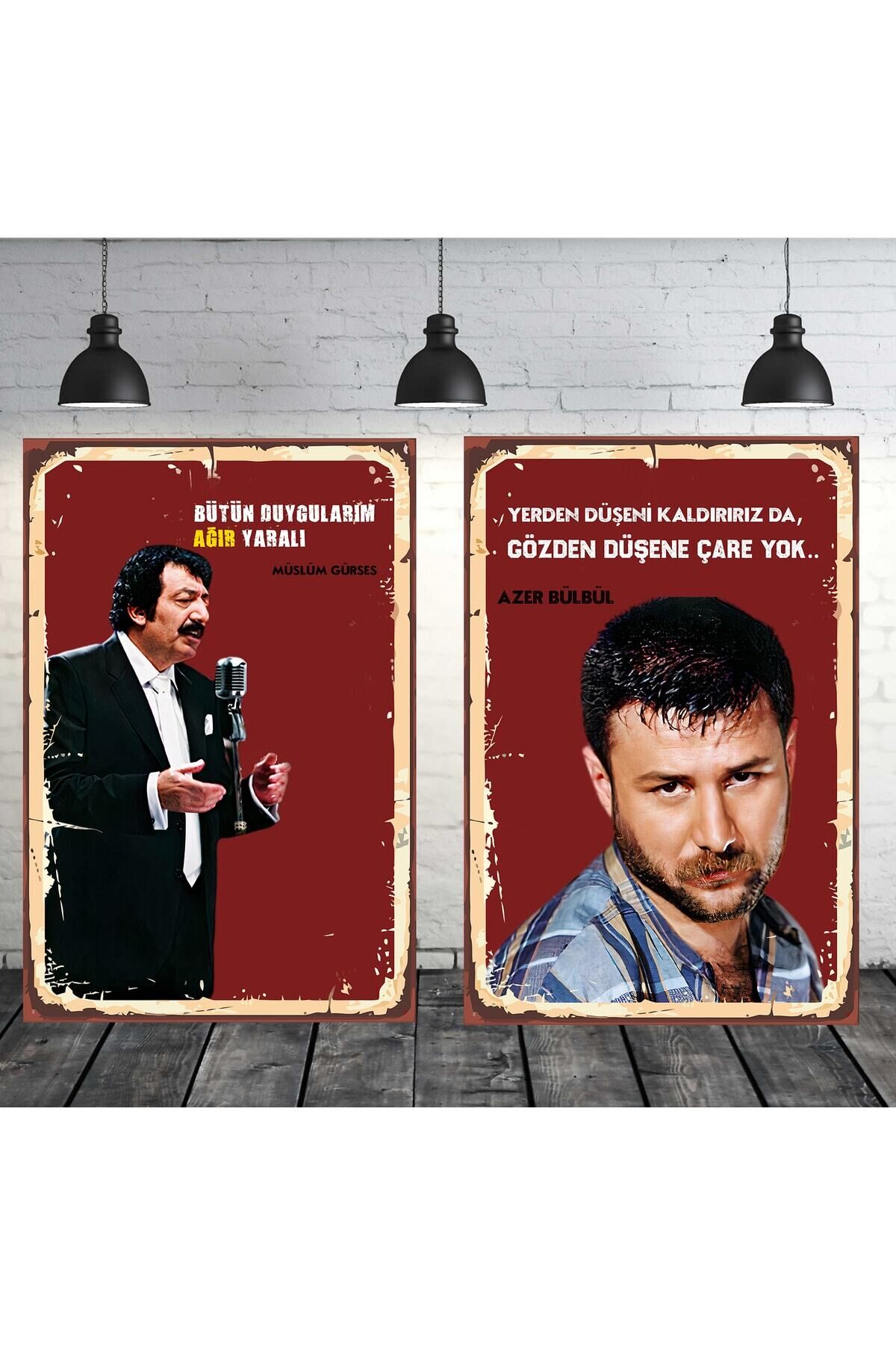 Müslüm Gürses Azer Bülbül Seti 2 Adet 20x30 Cm Retro Ahşap Tablo