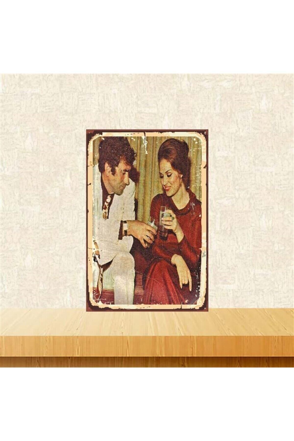 Türkan Şoray Yılmaz Güney 20x30 cm Retro Ahşap Poster Tkfx3815