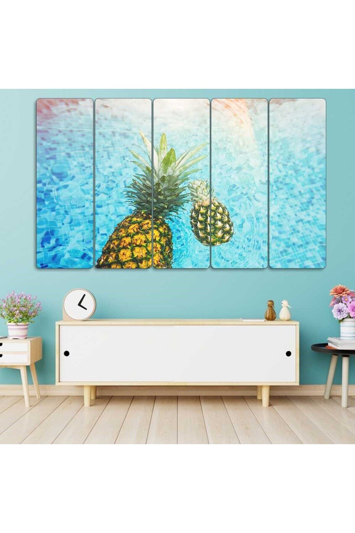 Havuzdaki Ananaslar - 5 Parçalı Tablo