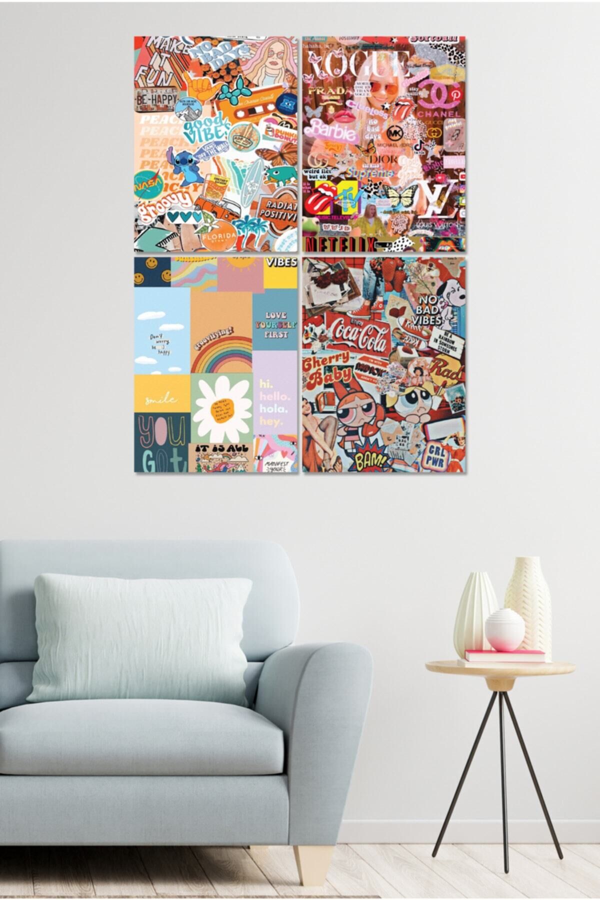 4 Parçalı Çerçeve Görünümlü Mdf Tablo Seti Dnu048