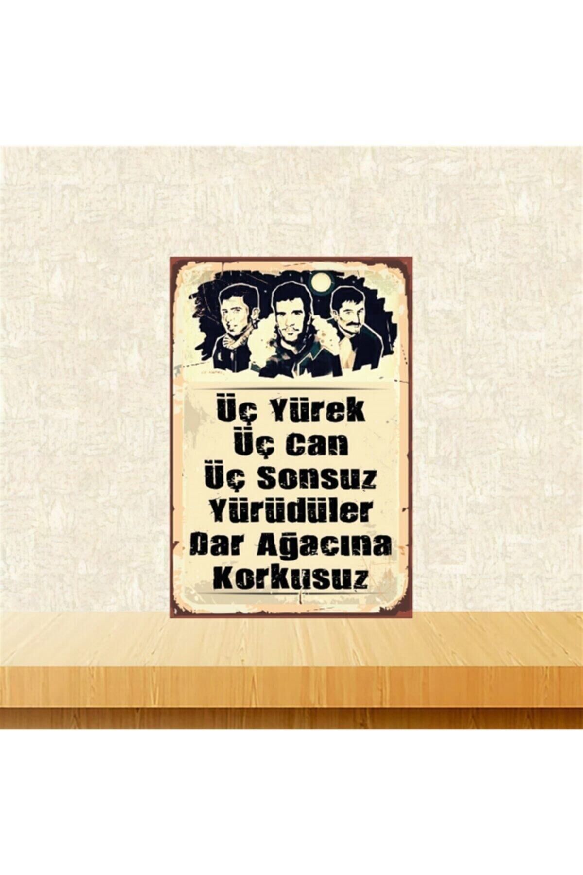 Deniz Gezmiş Üç Yürek 20-30 Cm Retro Ahşap Tablo Tkfx4661