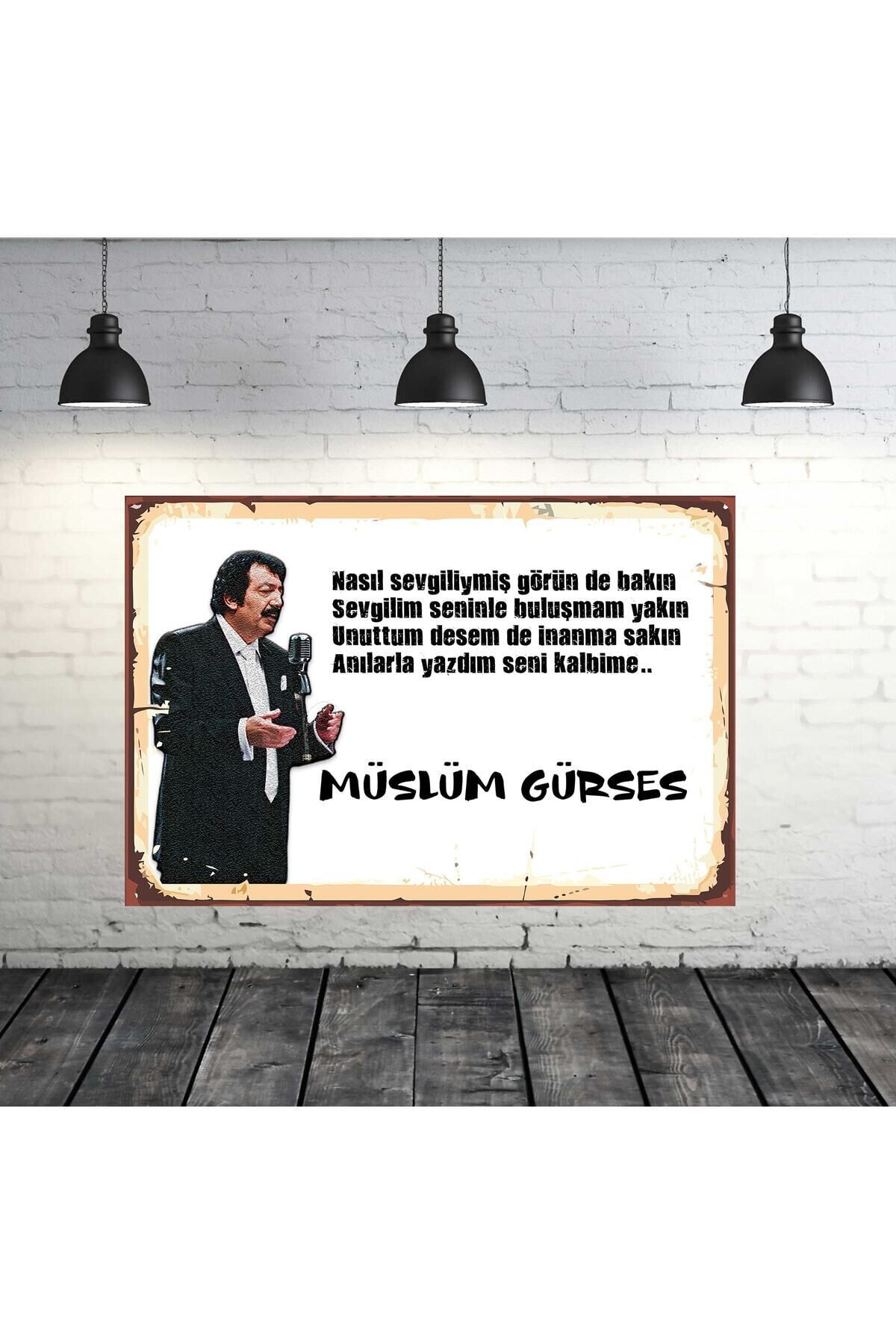 Müslüm Gürses Nasıl Sevgiymiş Göründe Bakın Tasarımlı 20x30 Cm Retro Ahşap Tablo