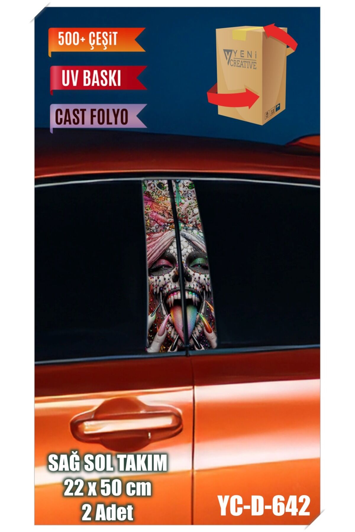 Araç Kapı Direk Kaplama Folyosu Kadın Desenli (SAĞ SOL TAKIM) (2 ADET) - 22x50 Cm