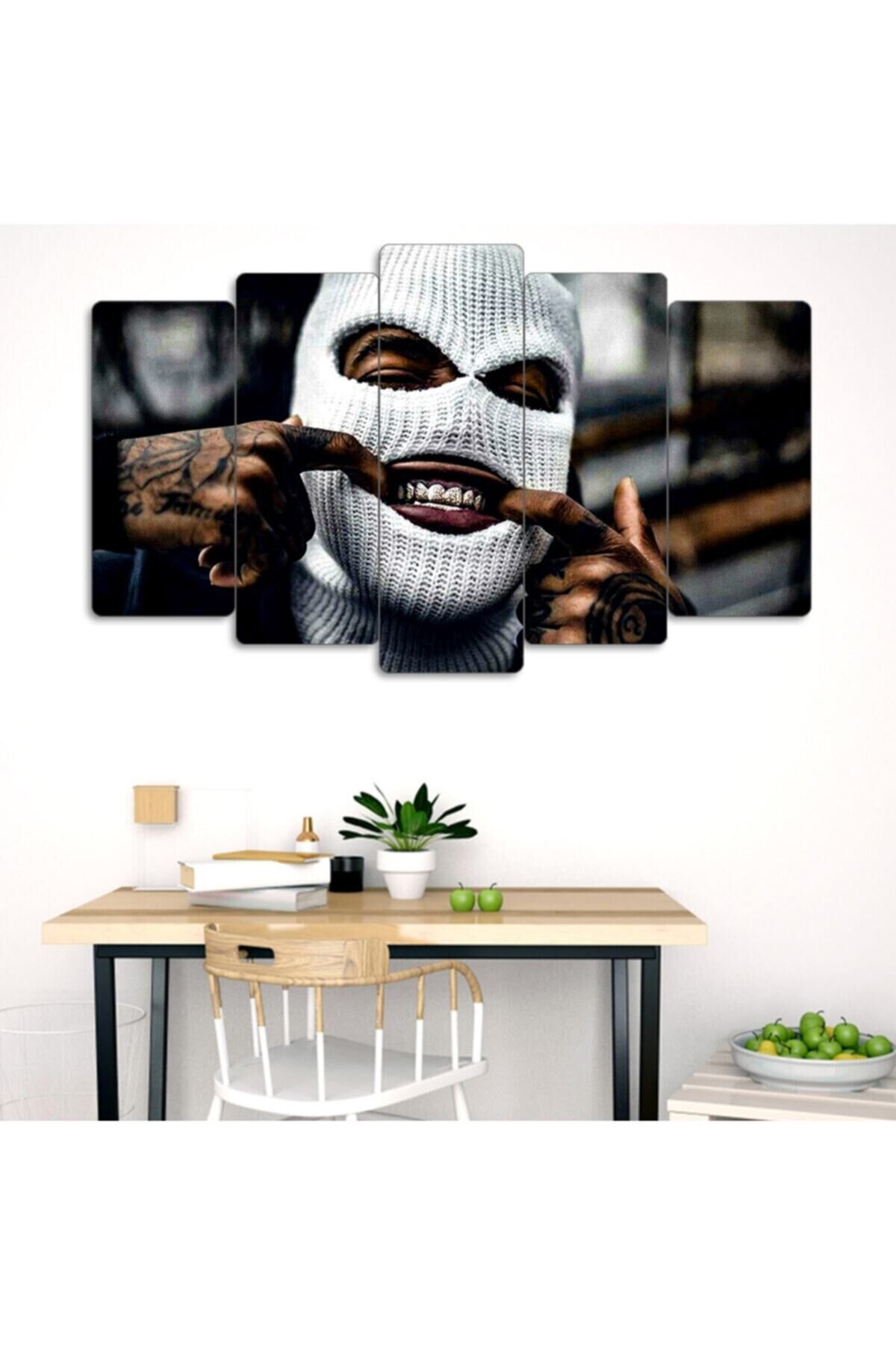 Beyaz Kar Maskeli Adam 5 Parçalı Tablo