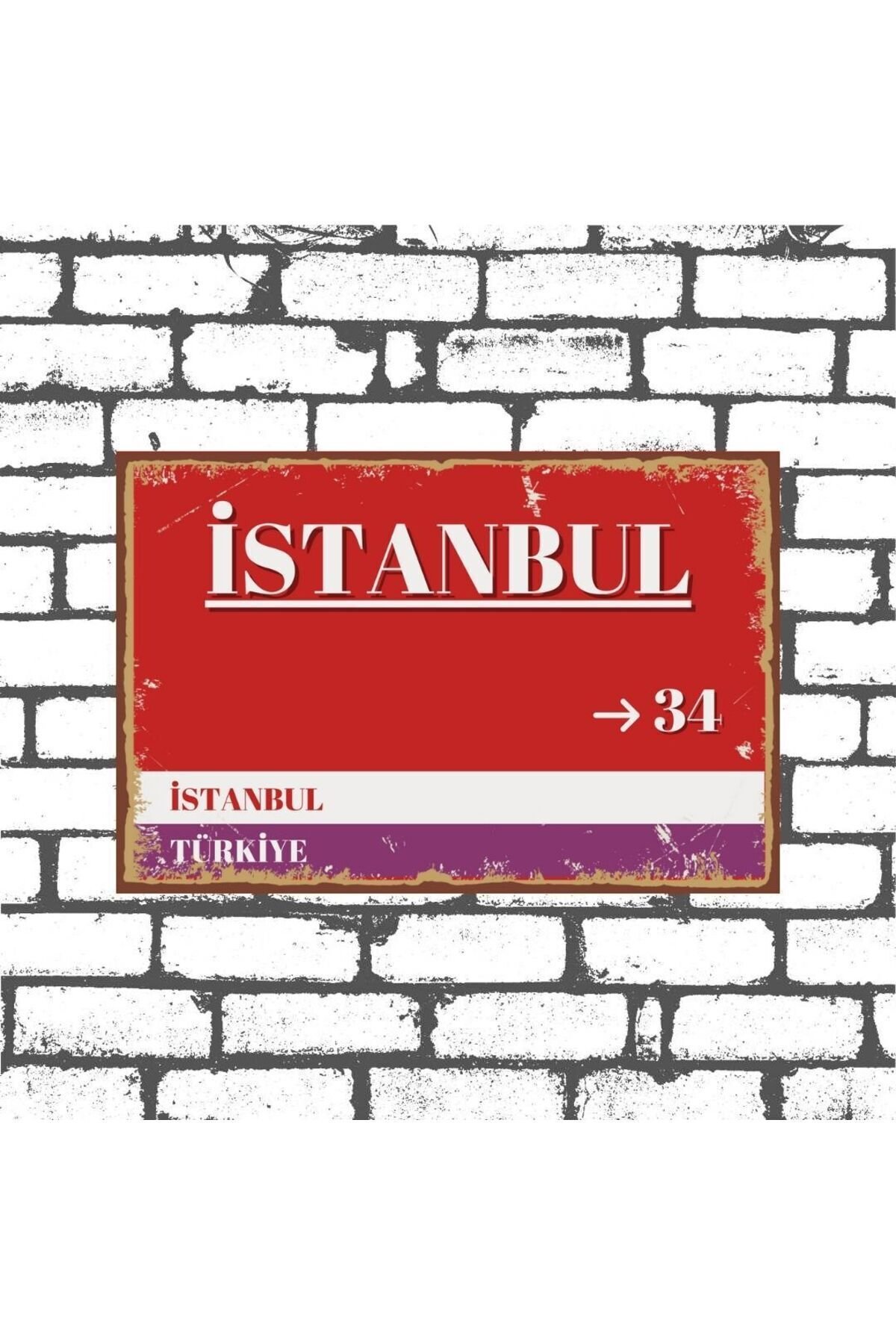 Istanbul Tabelası Görselli Retro Ahşap Poster