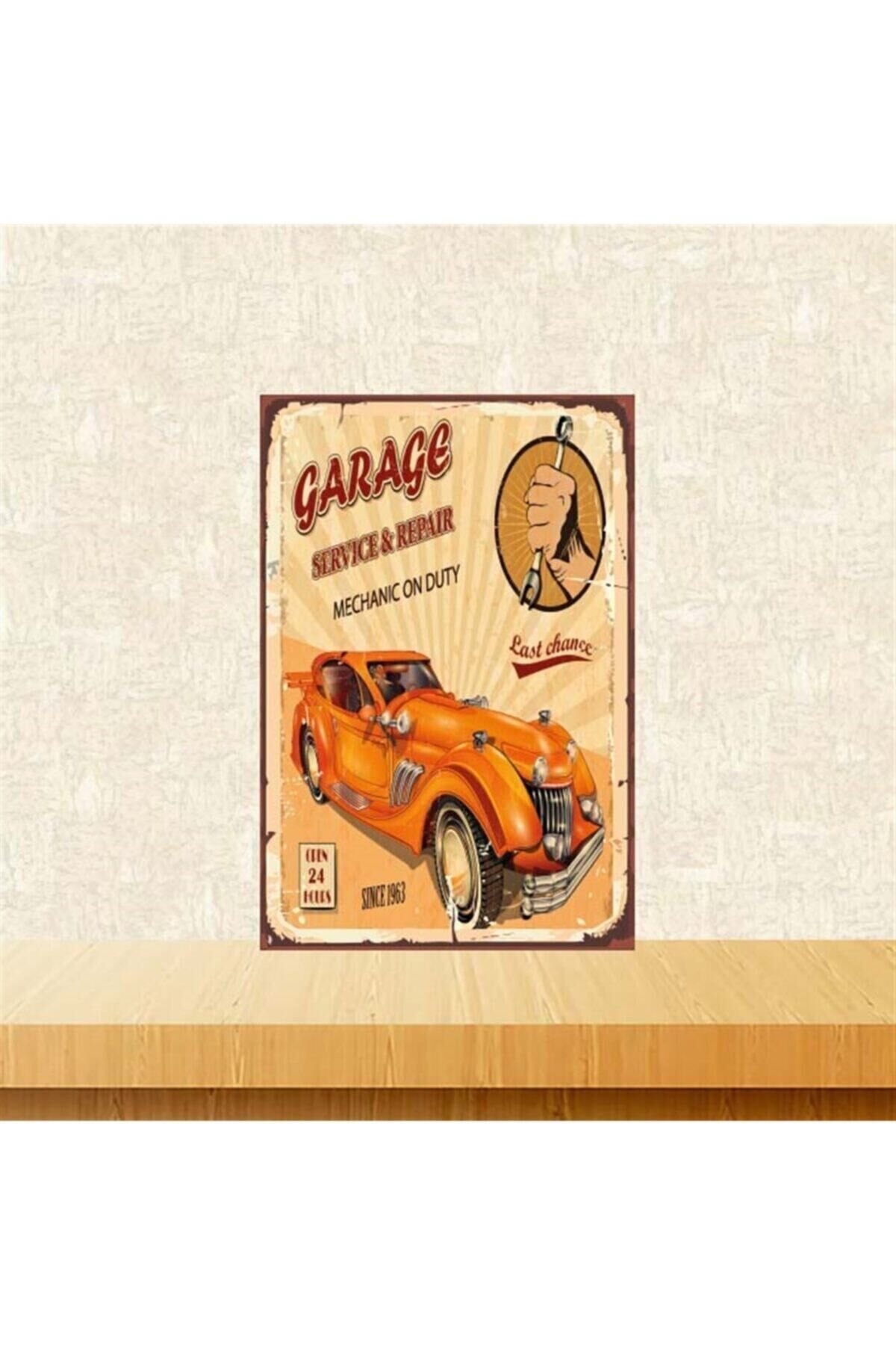Garage 20-30 cm Retro Ahşap Poster Tkfx4234