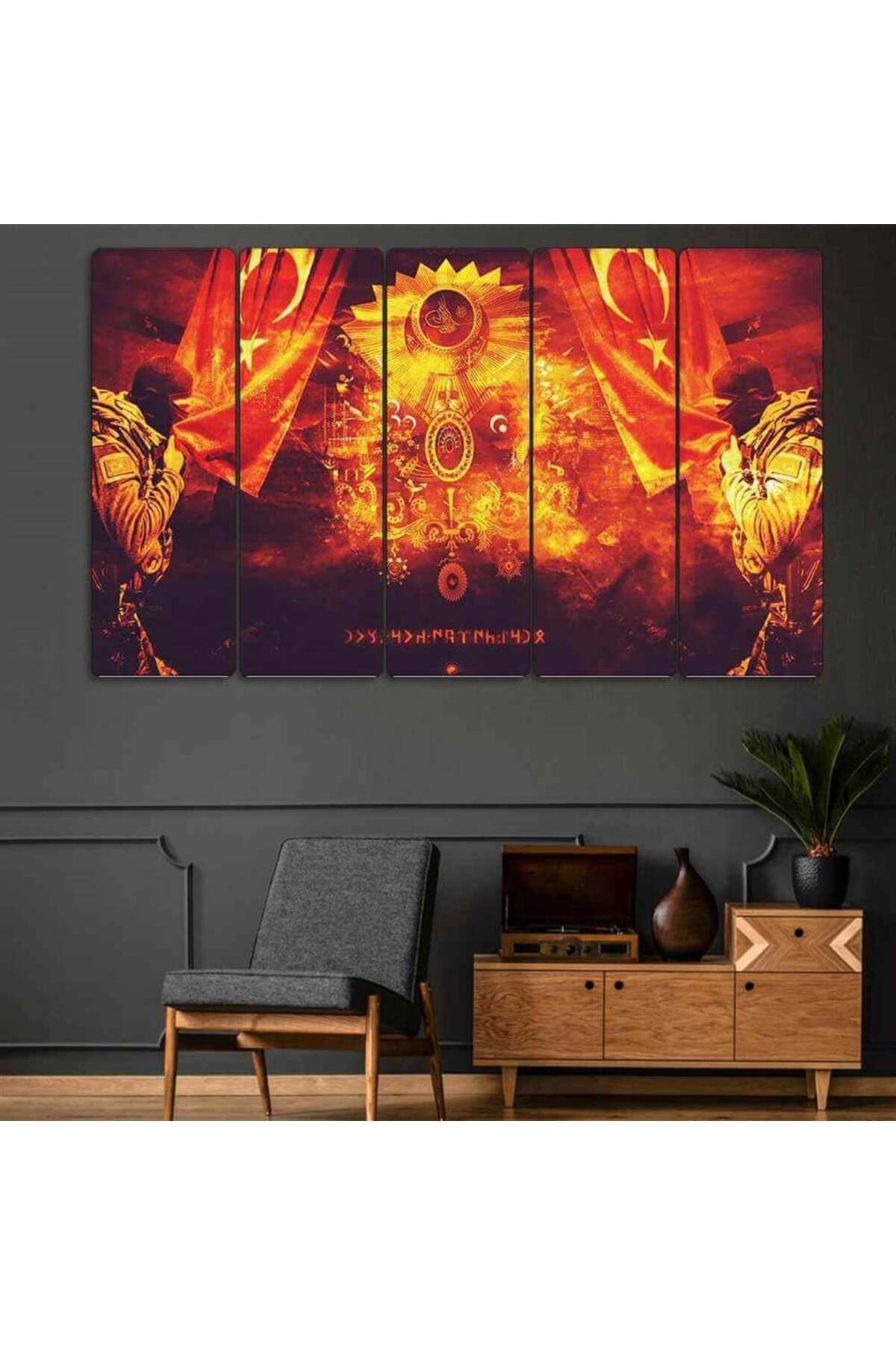 Osmanlı Tuğrası, Bayrak Öpen Askerler - 5 Parçalı Tablo