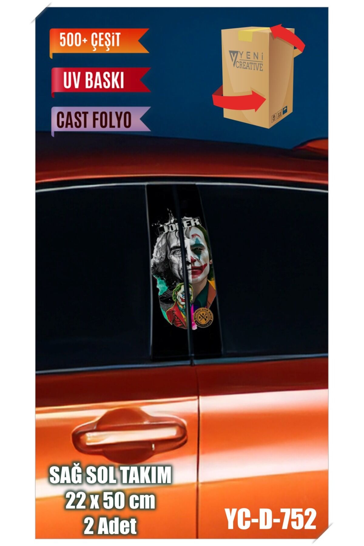 Araç Kapı Direk Kaplama Folyosu Joker Desenli (SAĞ SOL TAKIM) (2 ADET) - 22x50 Cm