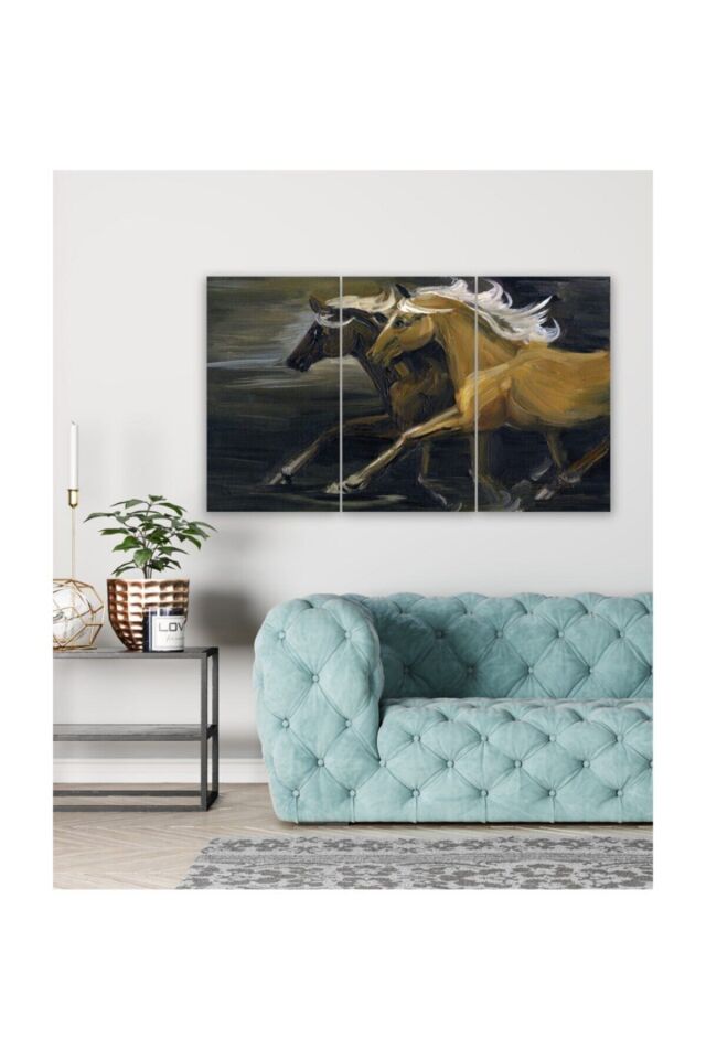 Hediyelik,dekoratif- Koşan Atlar 3 Parça Mdf Tablo 3