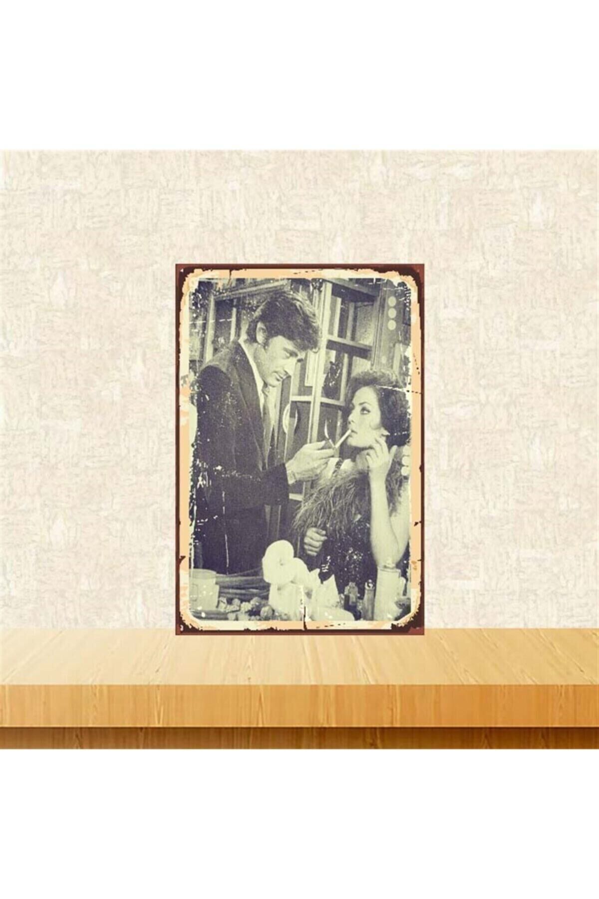 Nazan Şoray Cüneyt Arkın 20-30 Cm Retro Ahşap Poster