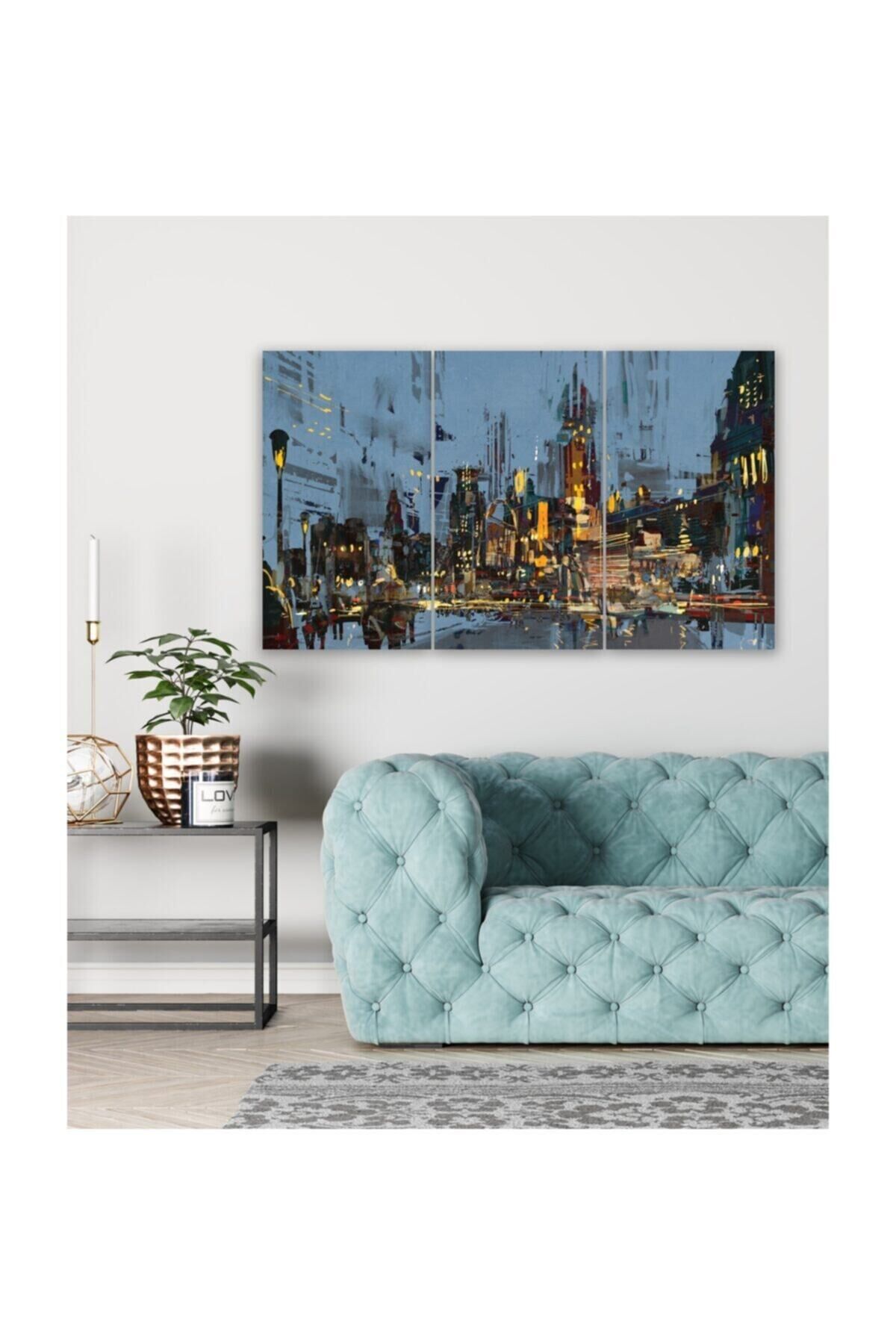 Hediyelik,dekoratif- Soyut Şehir 3 Parça Mdf Tablo