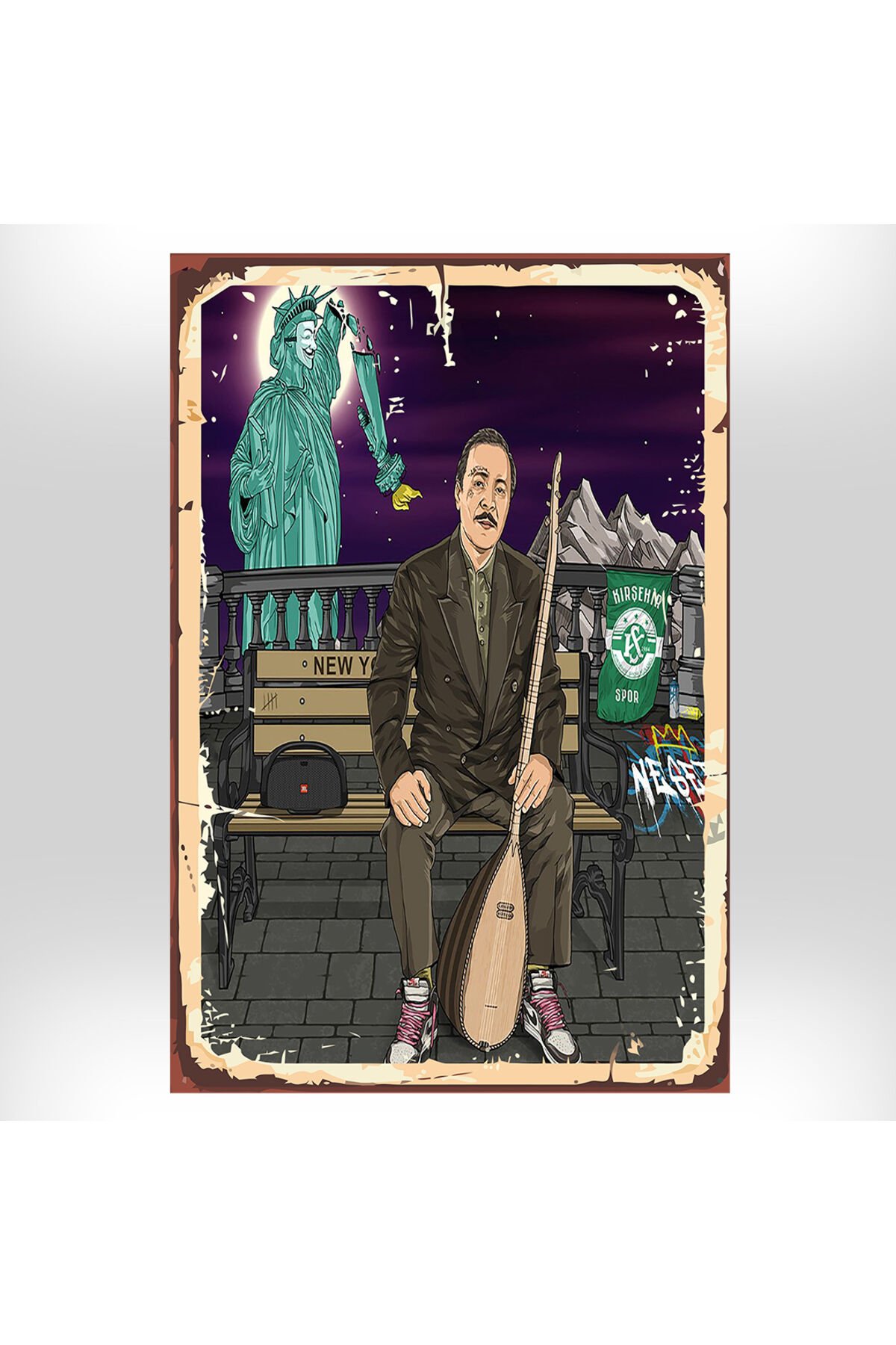 Neşet Ertaş NewYork Tasarımlı 20x30 Cm Retro Ahşap Tablo