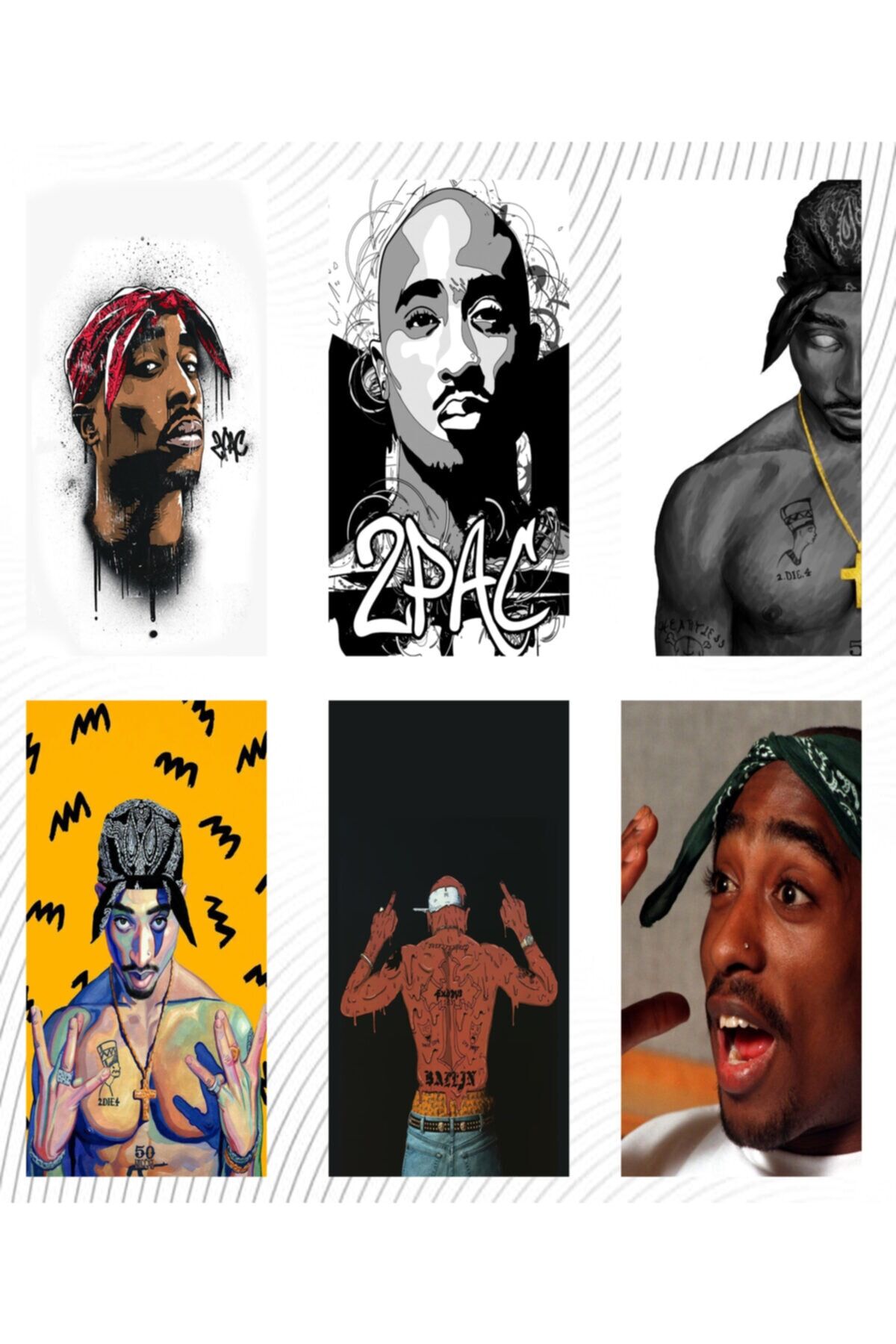 Tupac 6'lı Ahşap Duvar Poster Seti - Hbb Özel Seri