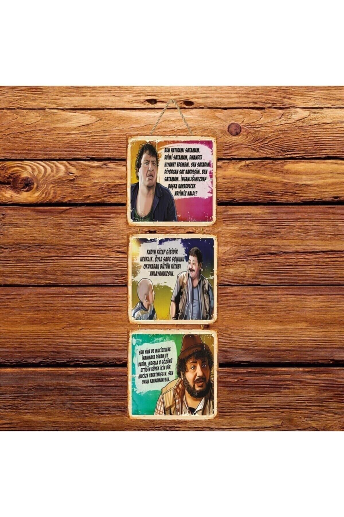 Erdal Tosun Ben Hatıramı Satamam Üçlü Retro Ahşap Poster