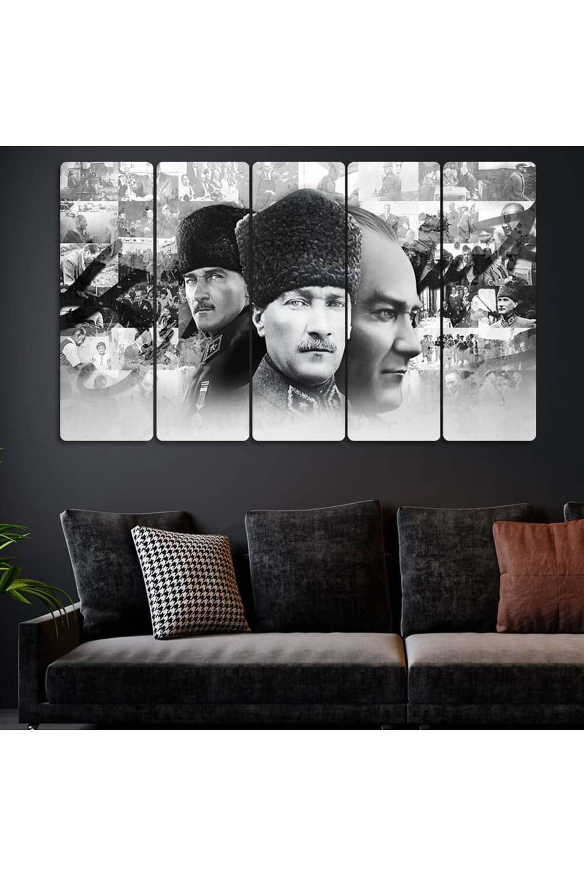 3'lü Atatürk Portresi - 5 Parçalı Tablo