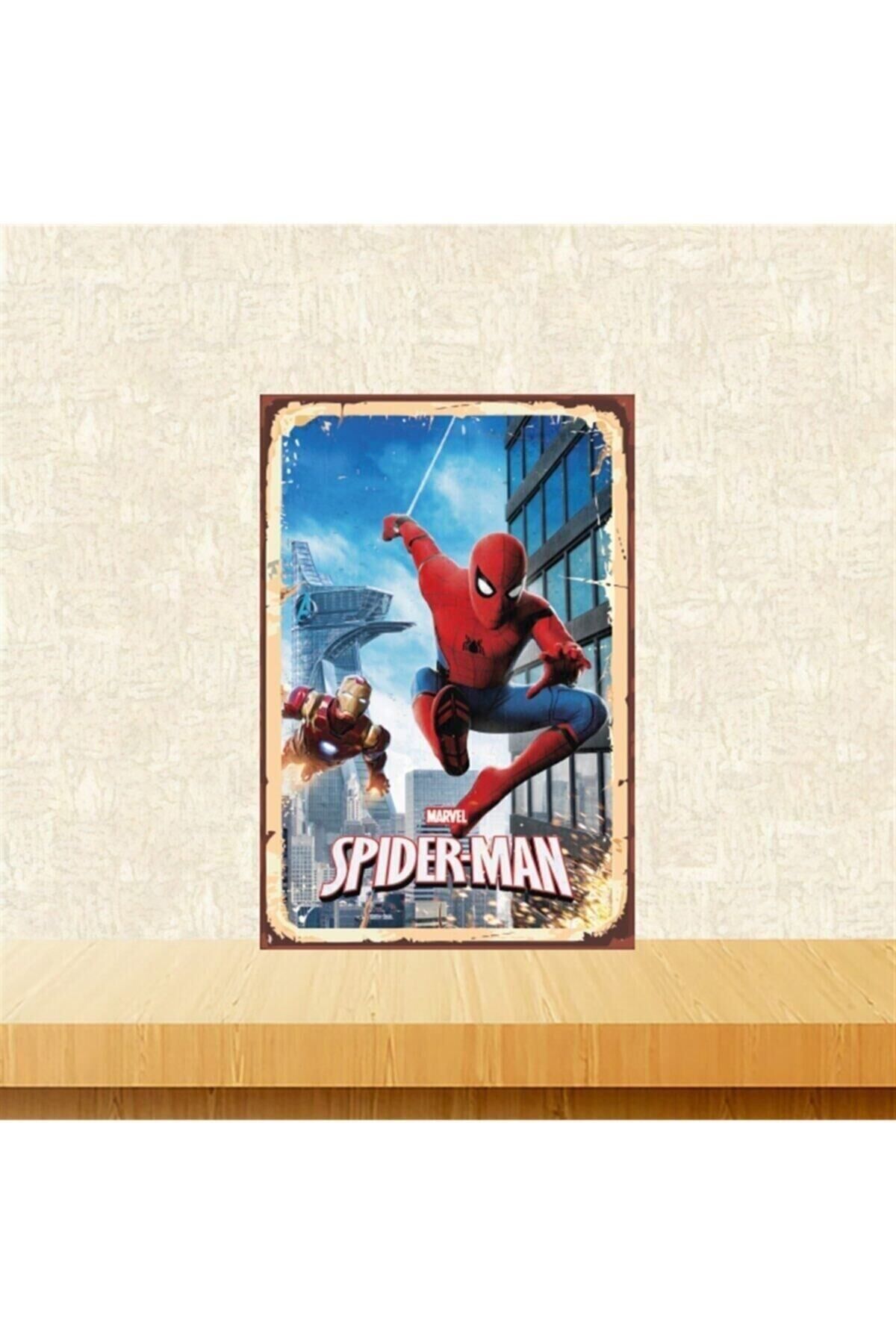 Iron Man Spıder-man 20-30 Cm Retro Ahşap Tablo Tkfx5015