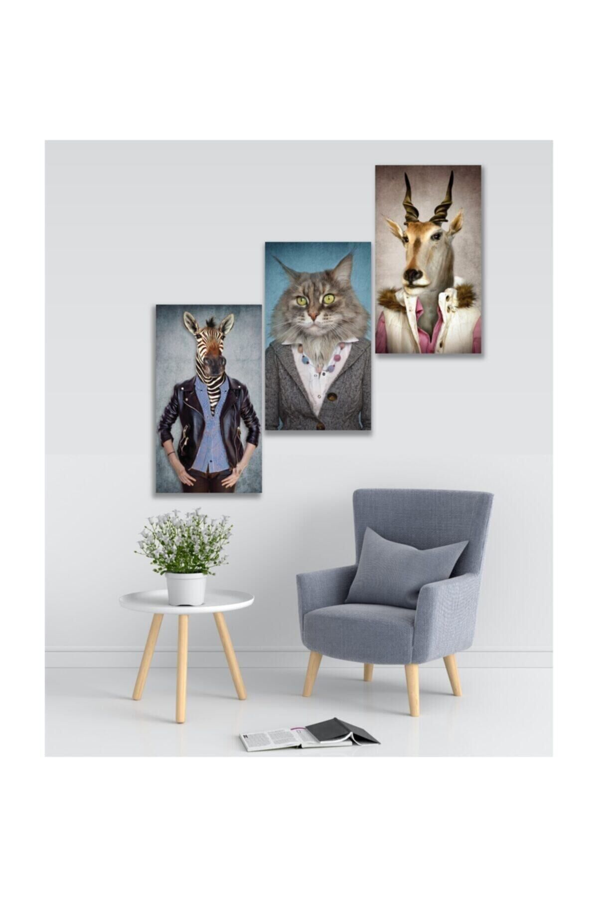 Hediyelik,dekoratif- Elbise Giyen Hayvanlar 3 Parça Mdf Tablo 2