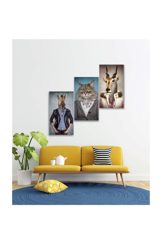 Hediyelik,dekoratif- Elbise Giyen Hayvanlar 3 Parça Mdf Tablo 2