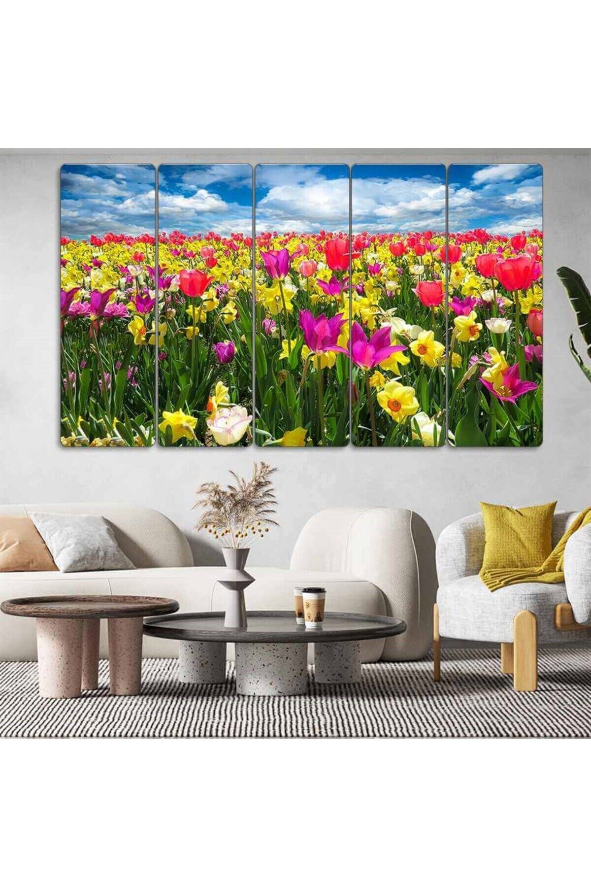 Lale ve Nergis - 5 Parçalı Çiçek Tablo
