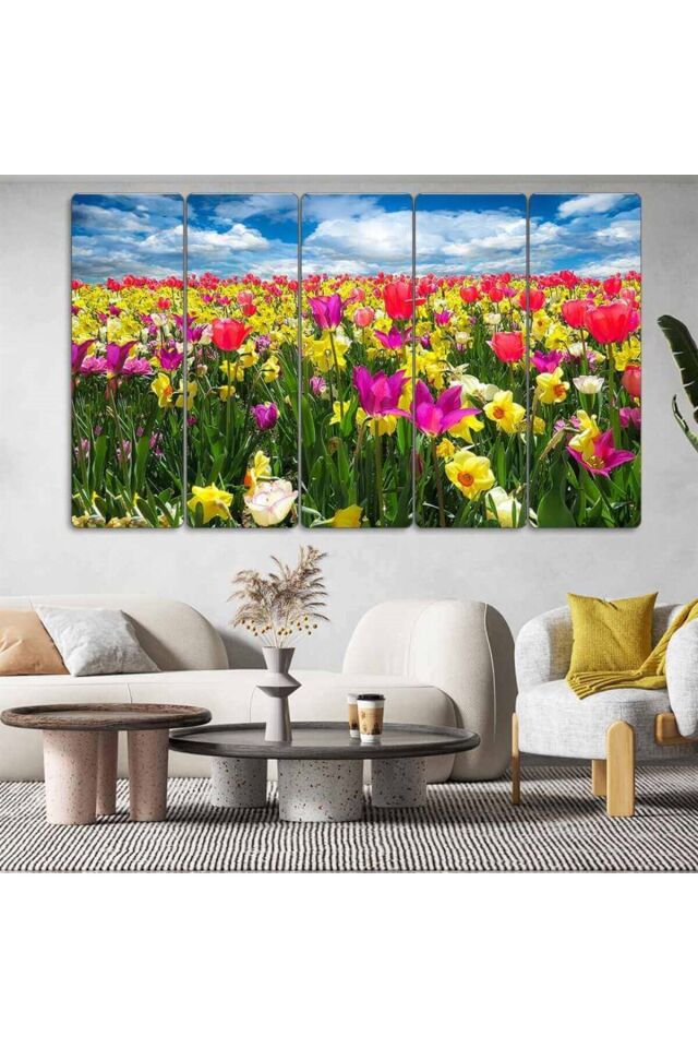 Lale ve Nergis - 5 Parçalı Çiçek Tablo