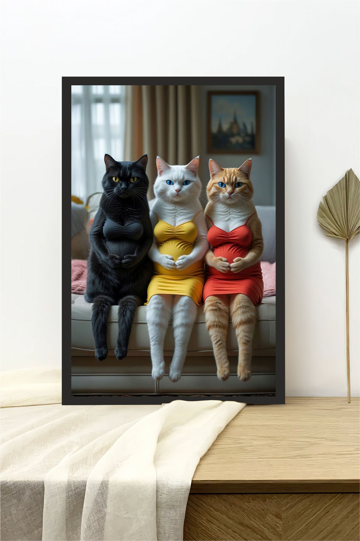 Kedi tasarımlı Çerçeve Görünümlü Mdf Tablo