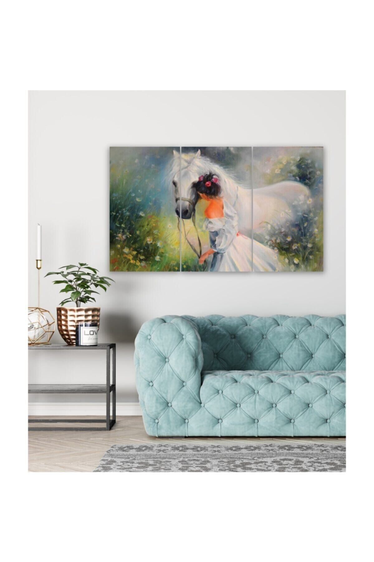 Hediyelik,dekoratif- Beyaz At 3 Parça Mdf Tablo