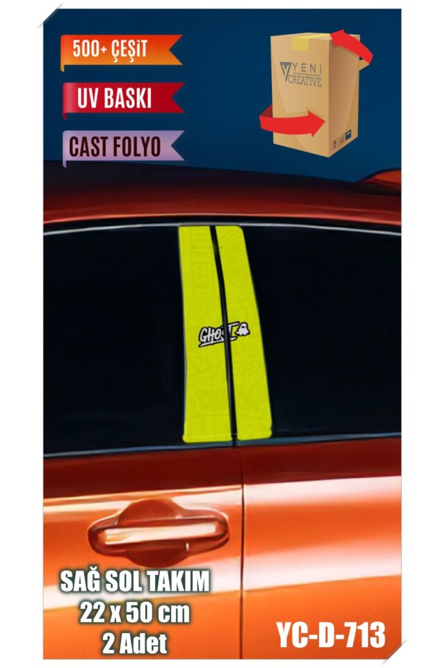 Araç Kapı Direk Kaplama Folyosu Ghost Desenli (SAĞ SOL TAKIM) (2 ADET) - 22x50 Cm