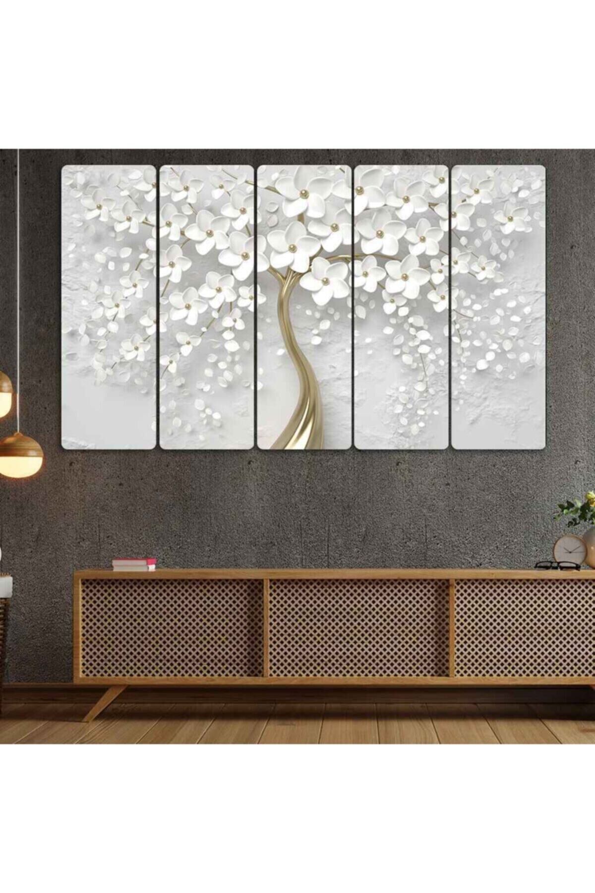 Beyaz Çiçekler - 5 Parçalı Tablo