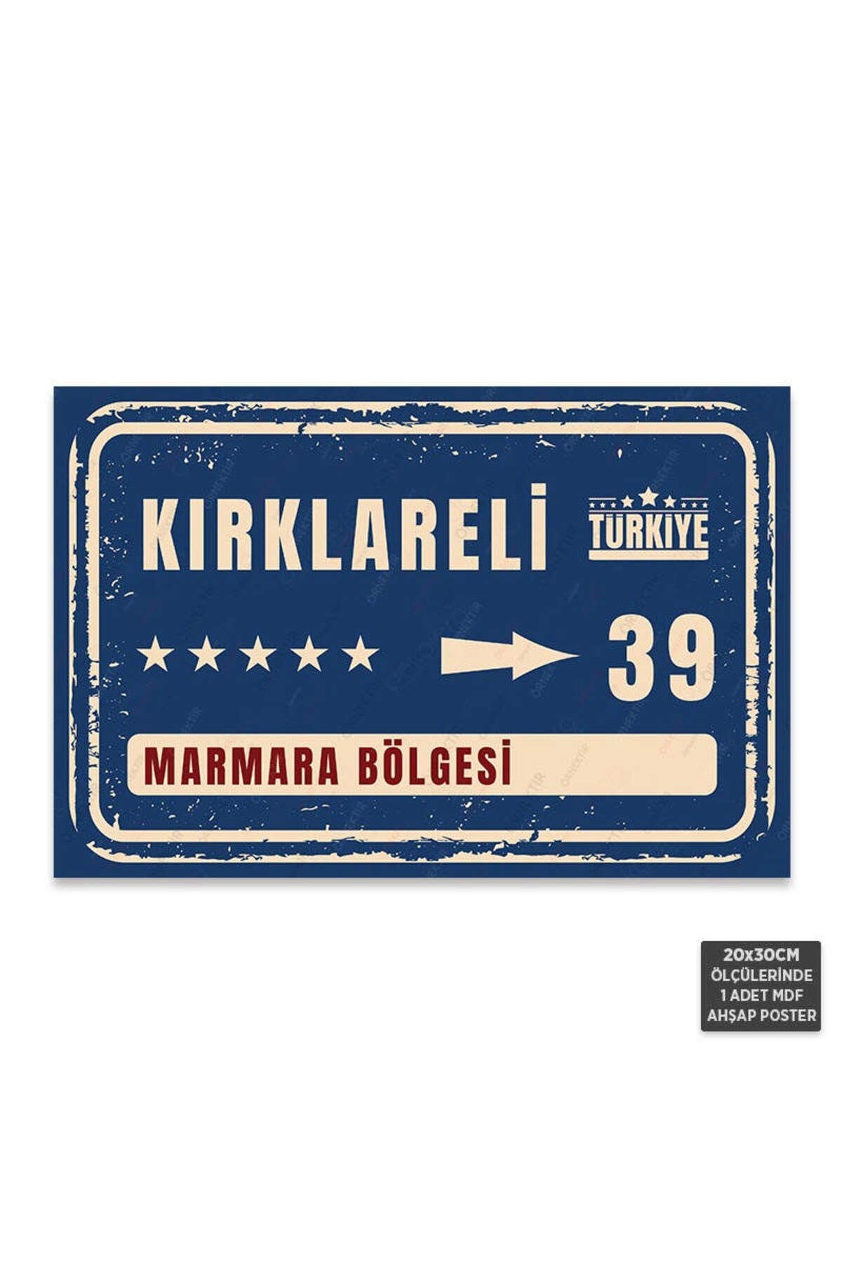PT1108 - Kırklareli Şehir Tabelası Retro Mdf Ahşap Poster (20x30cm)