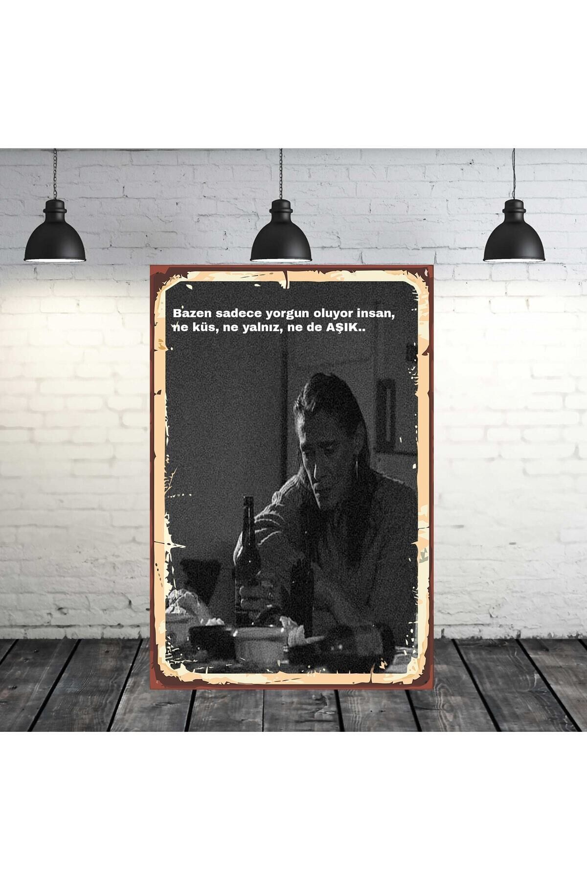 Bazen Sadece Yorgun Oluyor Insan Tasarımlı 20x30 Cm Retro Ahşap Tablo