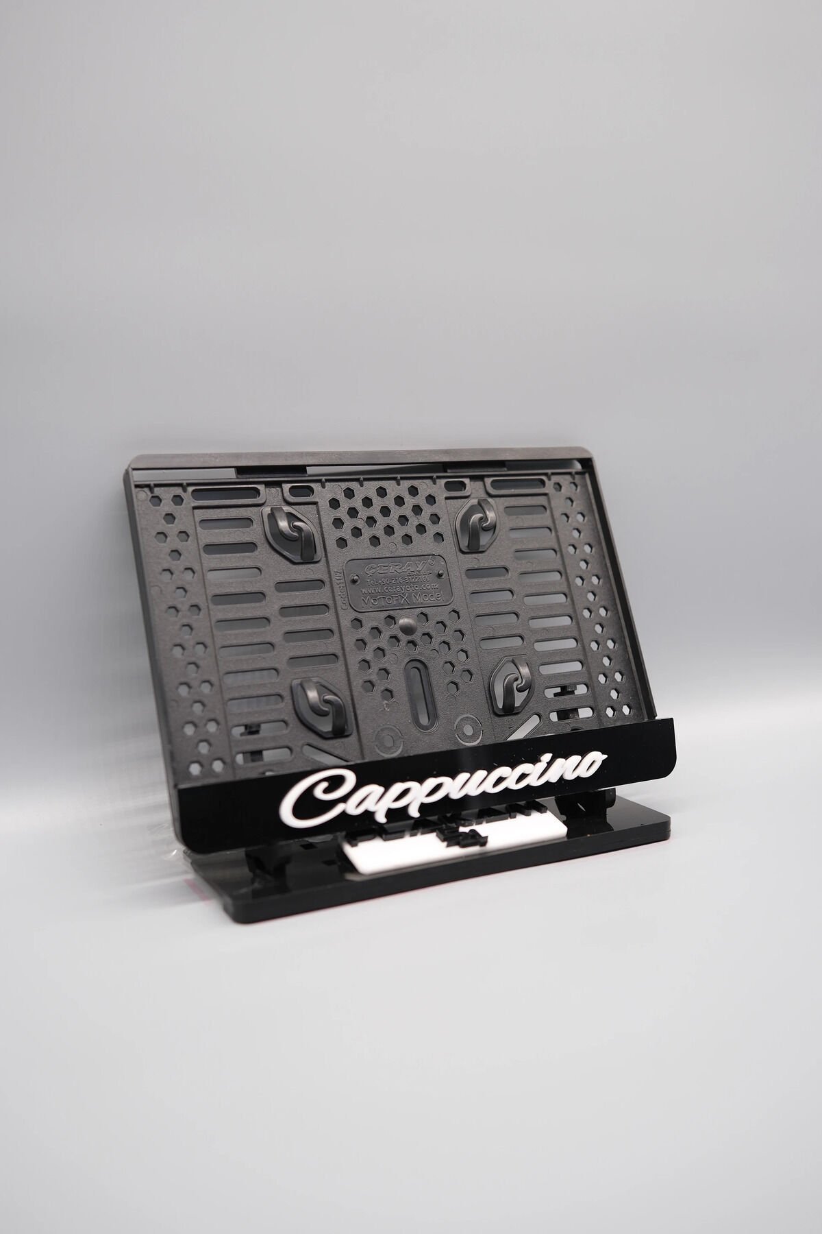 CAPPUCINO 3D KABARTMALI SİYAH PLEKSİ MOTOR PLAKALIĞI