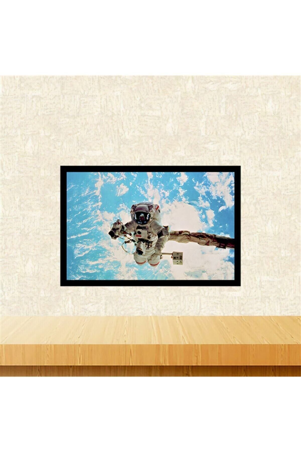 Gökyüzü Ve Astronot Tasarımlı 20-30 Cm Retro Ahşap Tablo Tkfx5938